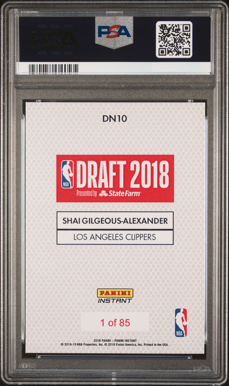 PSA 10 Shai Gilgeous Alexander 2018 Panini Instant #DN10 Draft Night 1/85 Rookie Card Oklahoma City Thunder