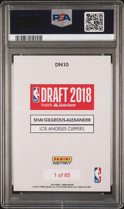 PSA 9 Shai Gilgeous Alexander 2018 Panini Instant #DN10 Draft Night 1/85 Rookie Card