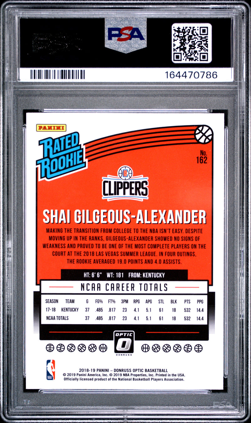 Shai Gilgeous-Alexander Trading Card 2018 Donruss Optic #162, PSA 9, Los Angeles Clippers Basketball
