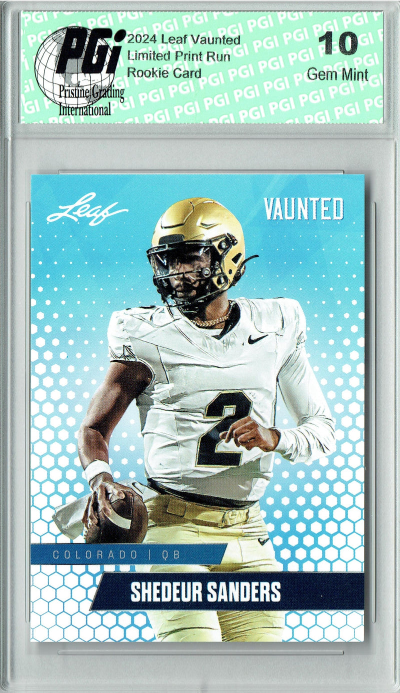 Shedeur Sanders Rookie Card Cleveland PGI 10 Gem Mint Football Trading Card 2024 Leaf Vaunted #V-16 Debut Collection