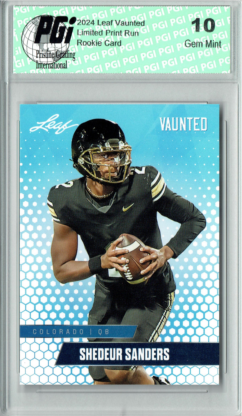 Shedeur Sanders Rookie Card Cleveland PGI 10 Gem Mint Football Trading Card 2024 Leaf Vaunted #V-17 Debut Collection