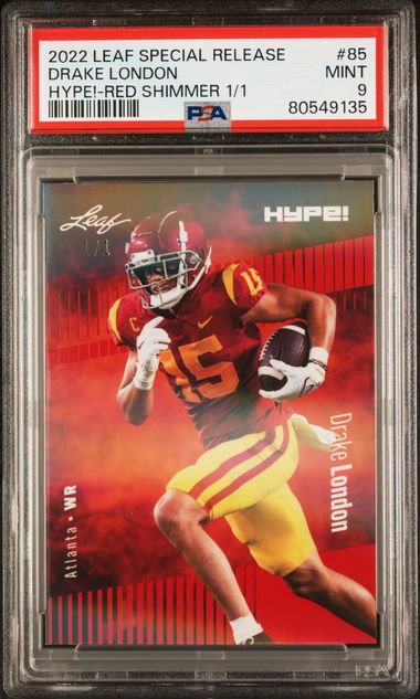 PSA 9 Drake London 2022 Leaf Hype! #85 Red Shimmer 1 of 1 Rookie Card