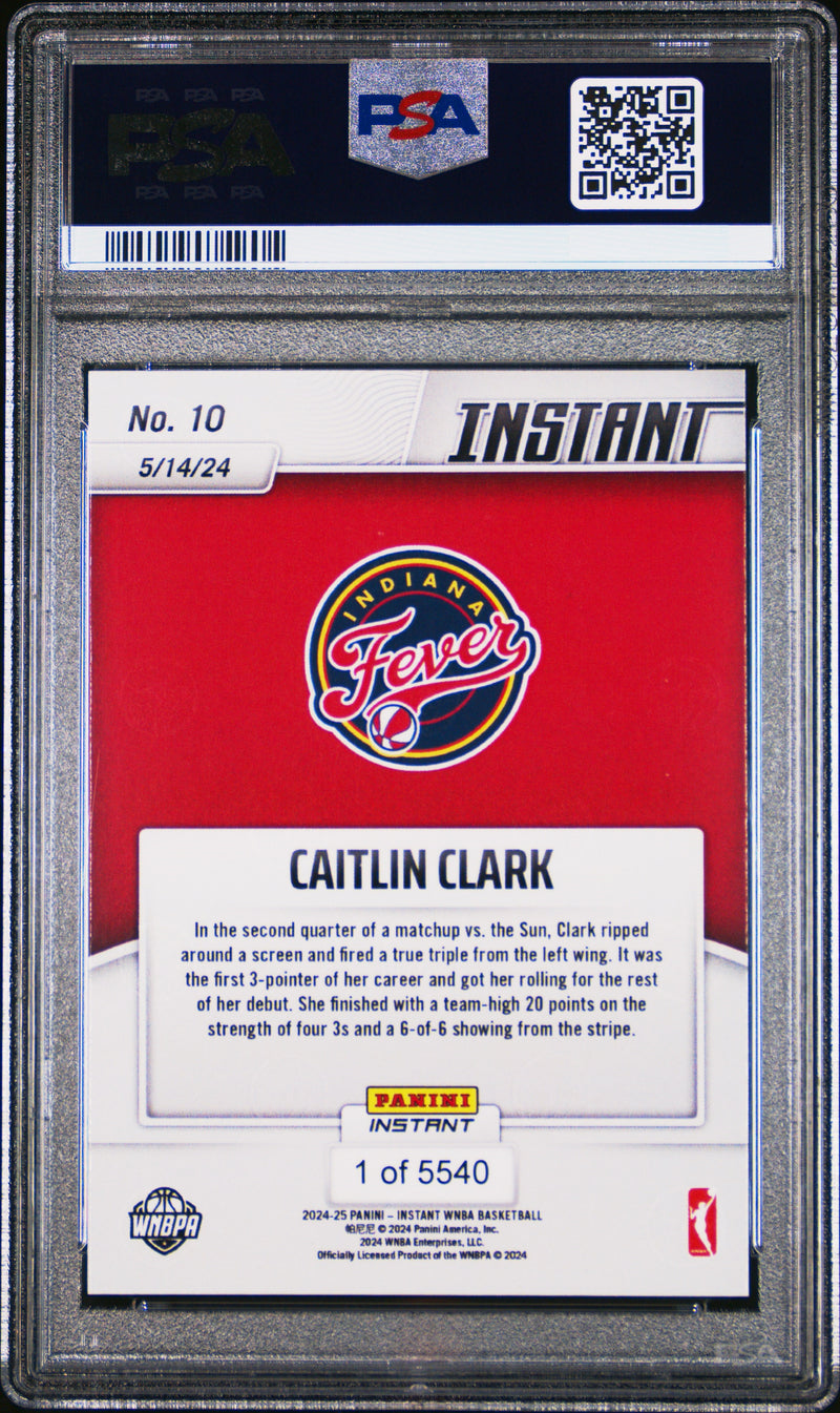 PSA 10 Caitlin Clark 2024 Panini Instant #10 WNBA Debut Rookie Card Indiana Fever