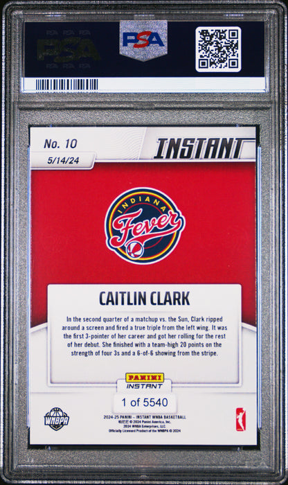 PSA 10 Caitlin Clark 2024 Panini Instant #10 WNBA Debut! Fever Rookie Card