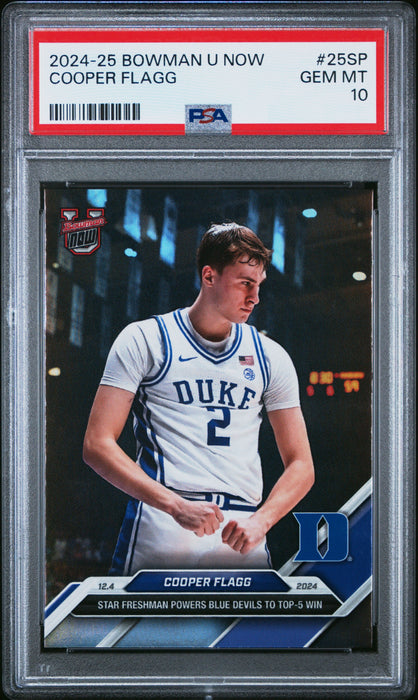 PSA 10 Cooper Flagg 2024 Bowman University Now #25SP Rainbow Foil SP Rookie Card
