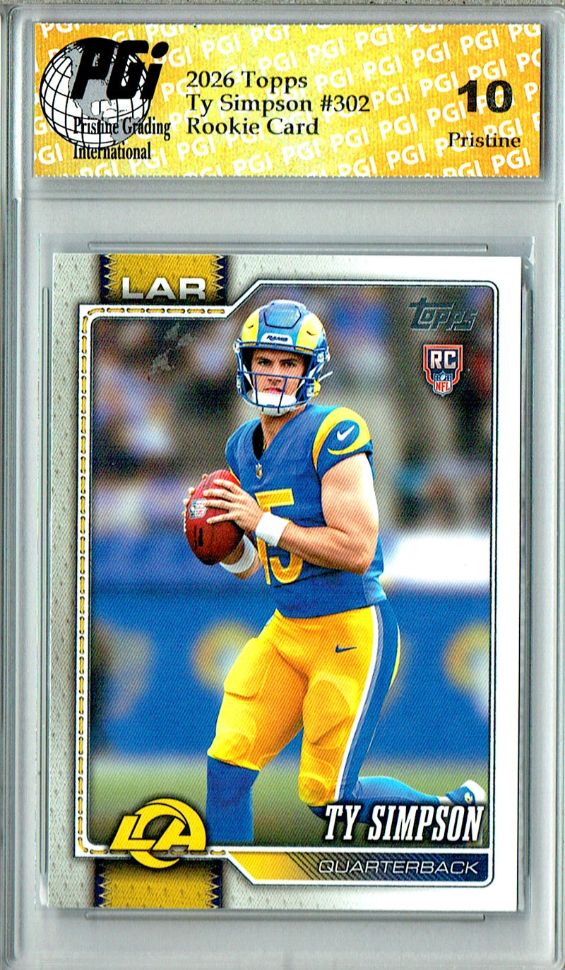 Ty Simpson Rookie Card 2026 Topps #302 PRISTINE, PGI 10, Los Angeles Rams Football