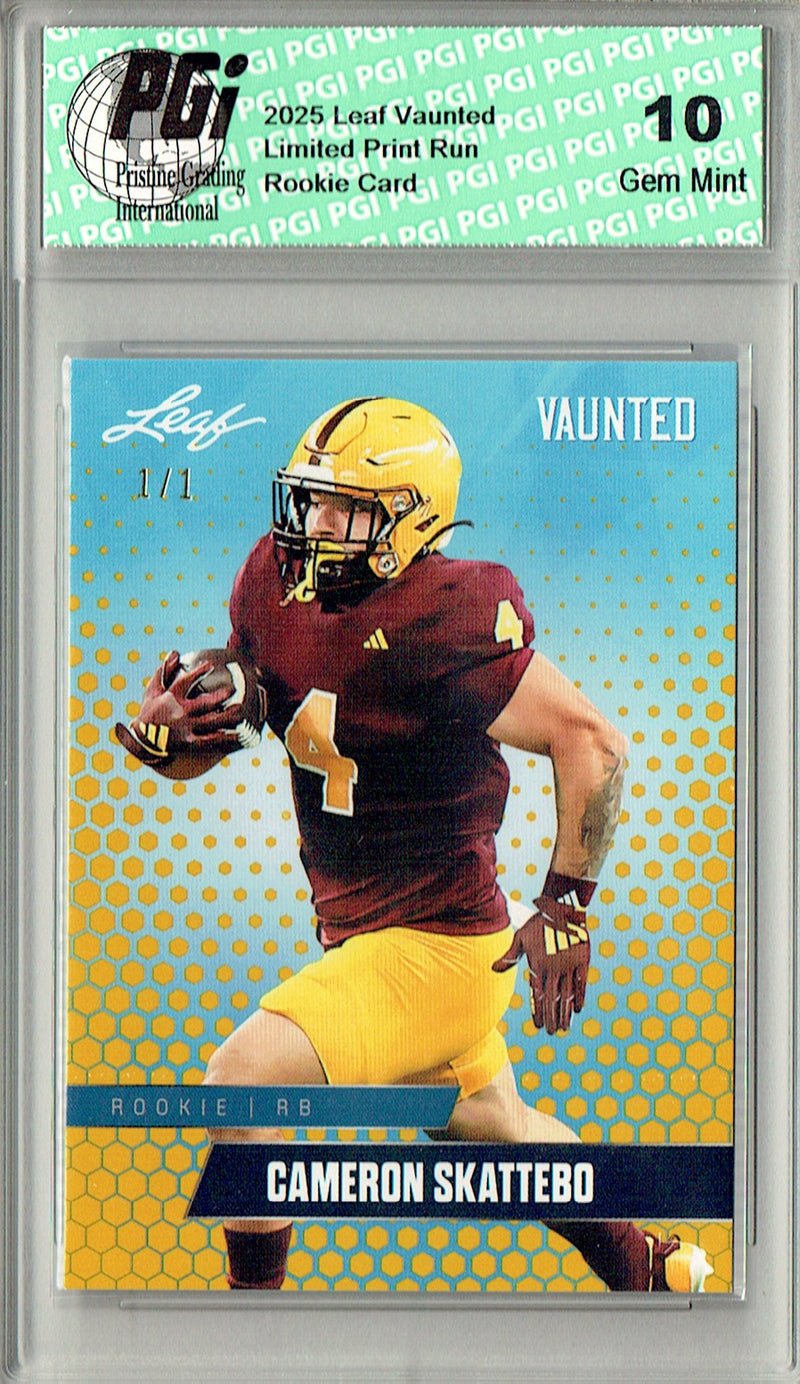 Cam Skattebo Rookie Card ASU / New York PGI 10 Football Trading Card 2025 Leaf Vaunted #V-06 Gold Blank Back 1/1