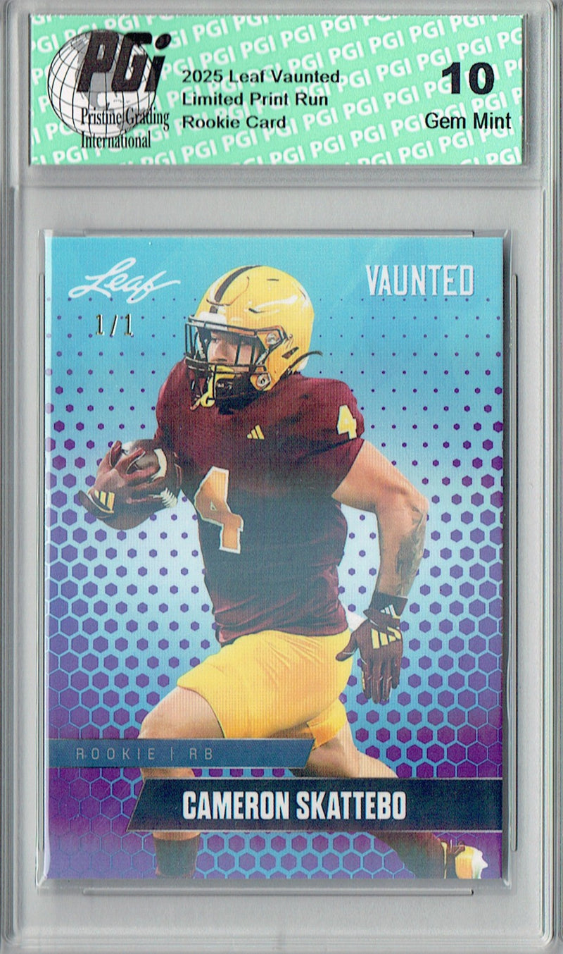 Cam Skattebo Rookie Card ASU / New York PGI 10 Football Trading Card 2025 Leaf Vaunted #V-06 Purple Shimmer 1/1