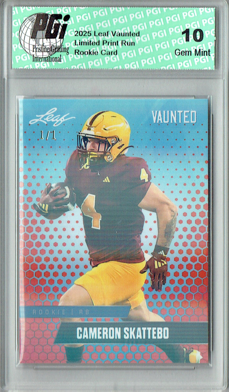 Cam Skattebo Rookie Card ASU / New York PGI 10 Football Trading Card 2025 Leaf Vaunted #V-06 Red Shimmer 1/1