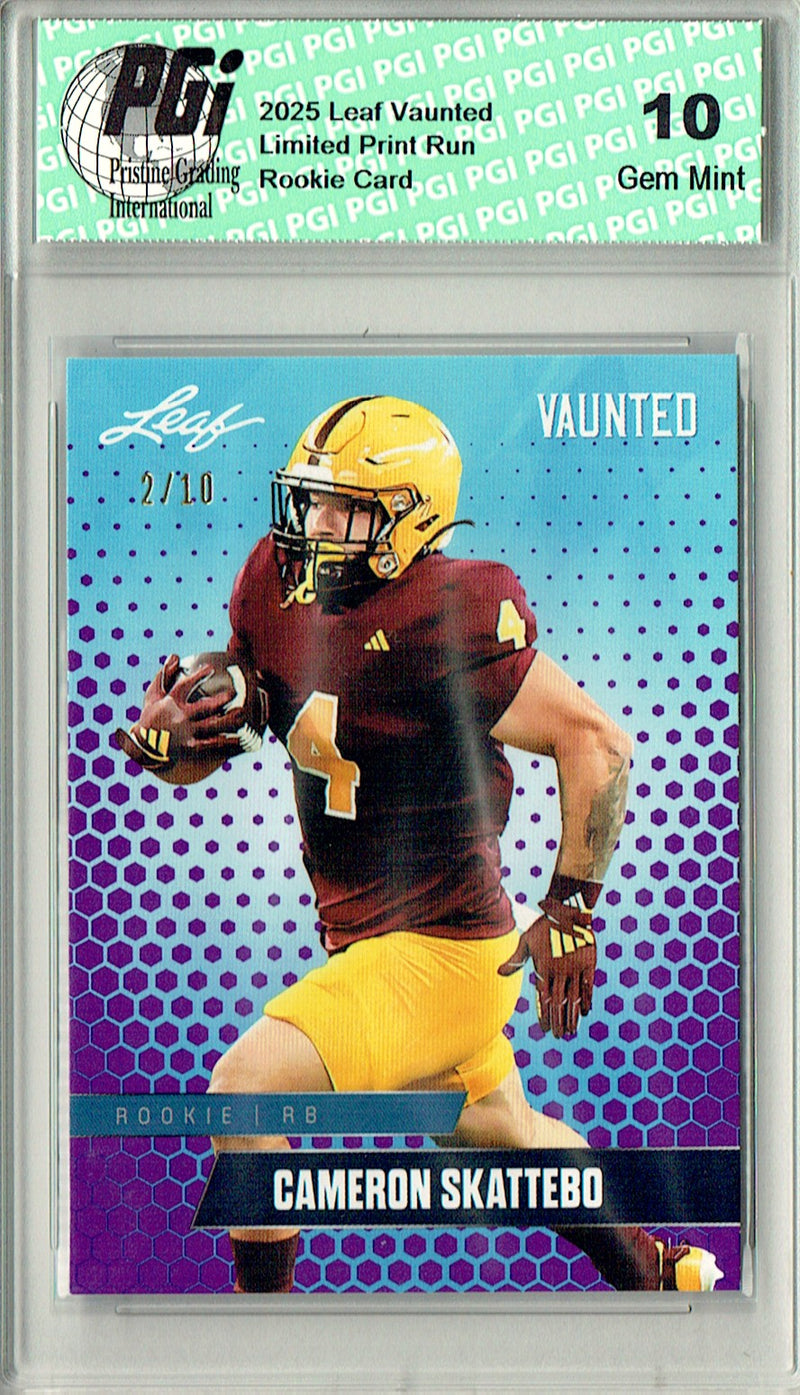 Cam Skattebo Rookie Card ASU / New York PGI 10 Football Trading Card 2025 Leaf Vaunted #V-06 Purple 10 Made
