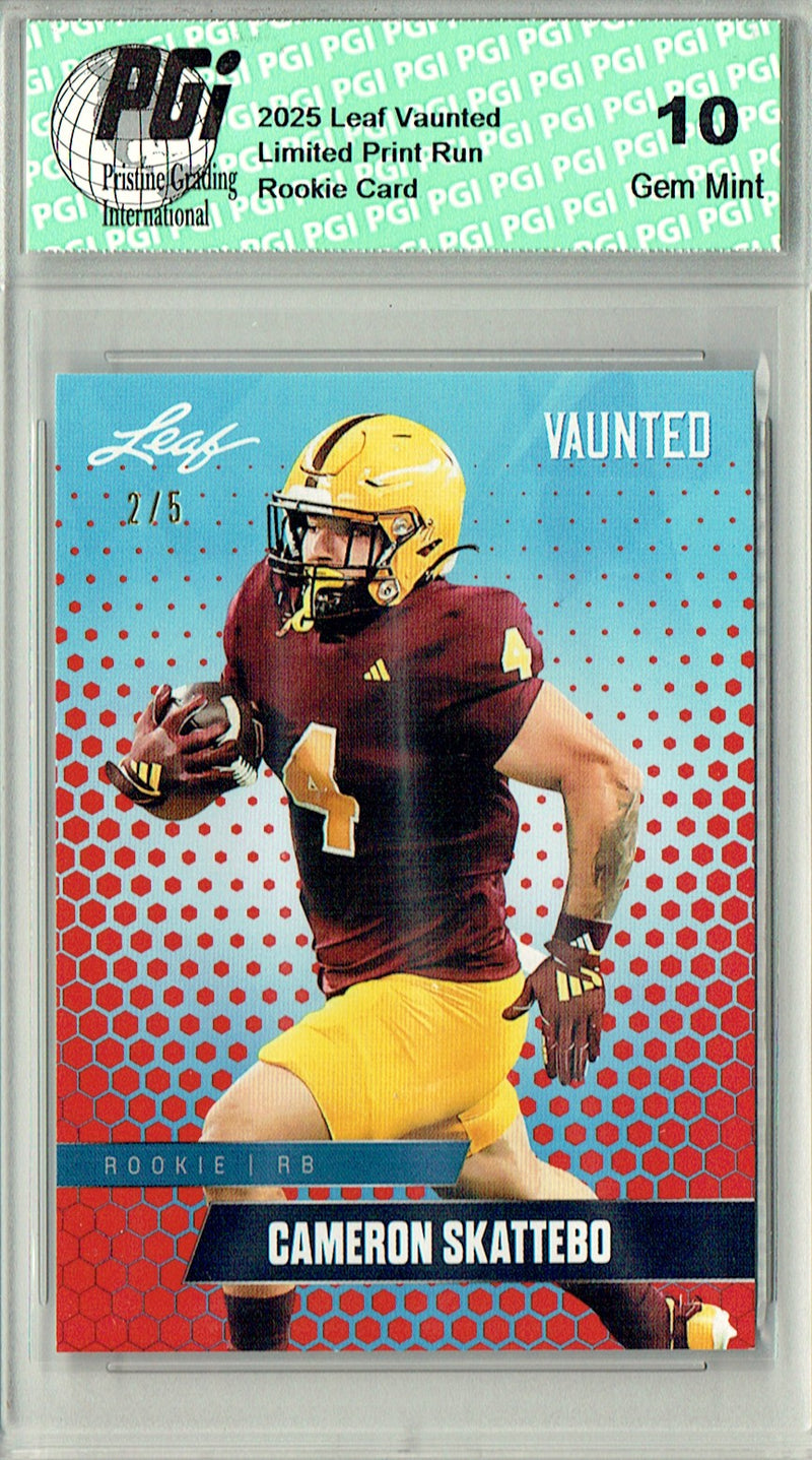 Cam Skattebo Rookie Card ASU / New York PGI 10 Football Trading Card 2025 Leaf Vaunted #V-06 Red 5 Made