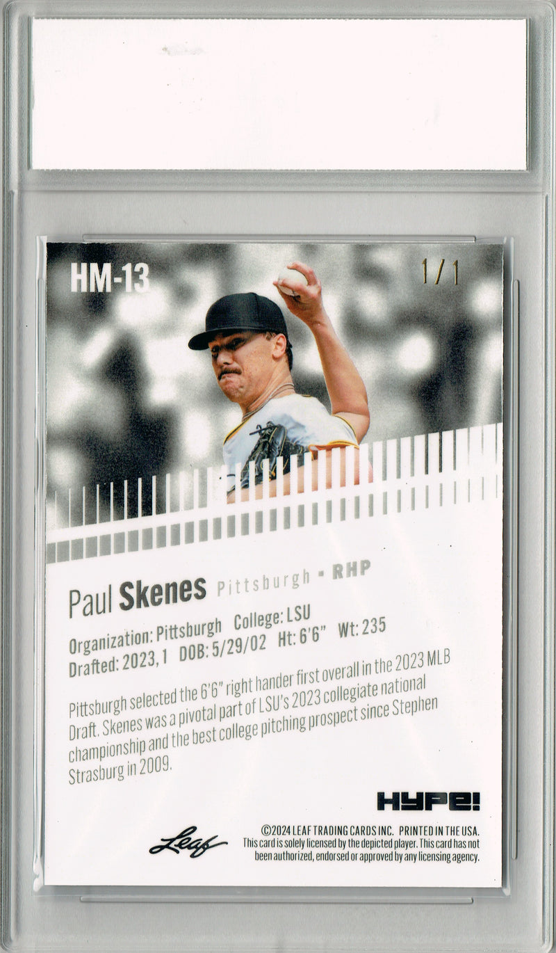 Paul Skenes Rookie Card 2024 Leaf HYPE! #HM-13 Metal #1/1 Gold, PGI 10, Pittsburgh Pirates Baseball