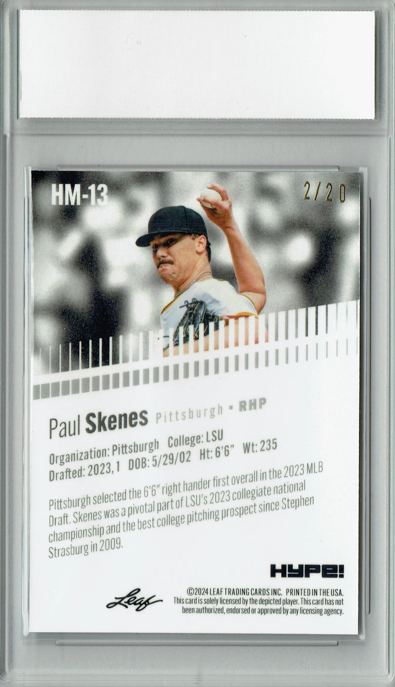Paul Skenes 2024 Leaf HYPE! Metal #HM-13 Blue Only 20 Made Rookie Card PGI 10