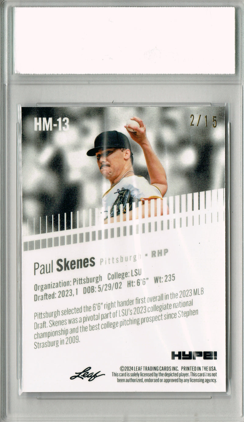 Paul Skenes Rookie Card Pittsburgh Pro Baseball Trading Card 2024 Leaf HYPE! Metal #HM-13 Purple Only 15 Made PGI 10
