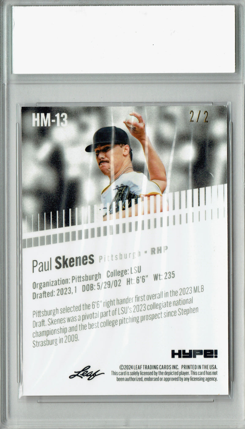 Paul Skenes Rookie Card Pittsburgh Pro Baseball Trading Card 2024 Leaf HYPE! Metal #HM-13 Red #2/2 Made PGI 10
