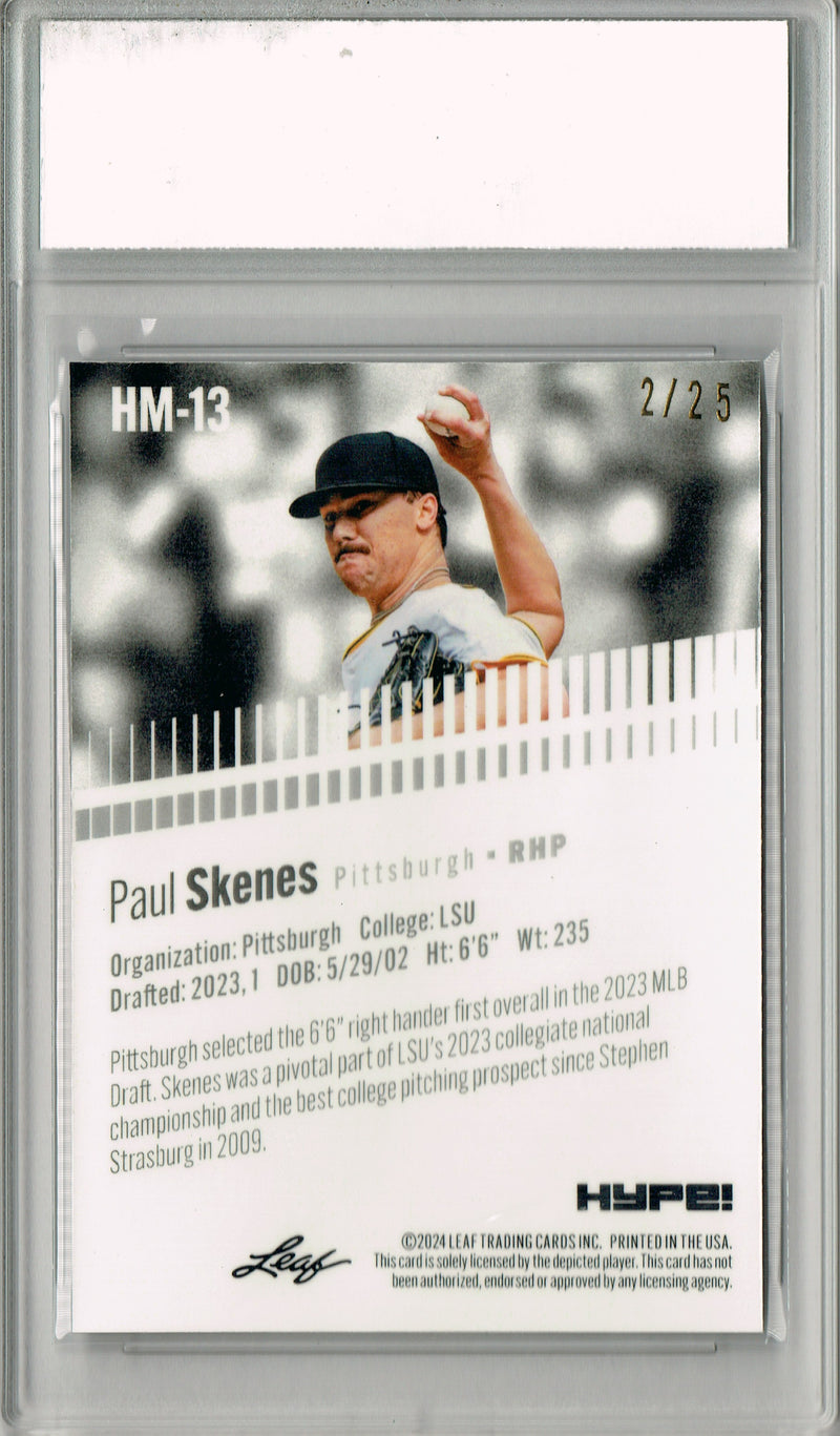 Paul Skenes Rookie Card Pittsburgh Pro Baseball Trading Card 2024 Leaf HYPE! Metal #HM-13 Silver Only 25 Made PGI 10