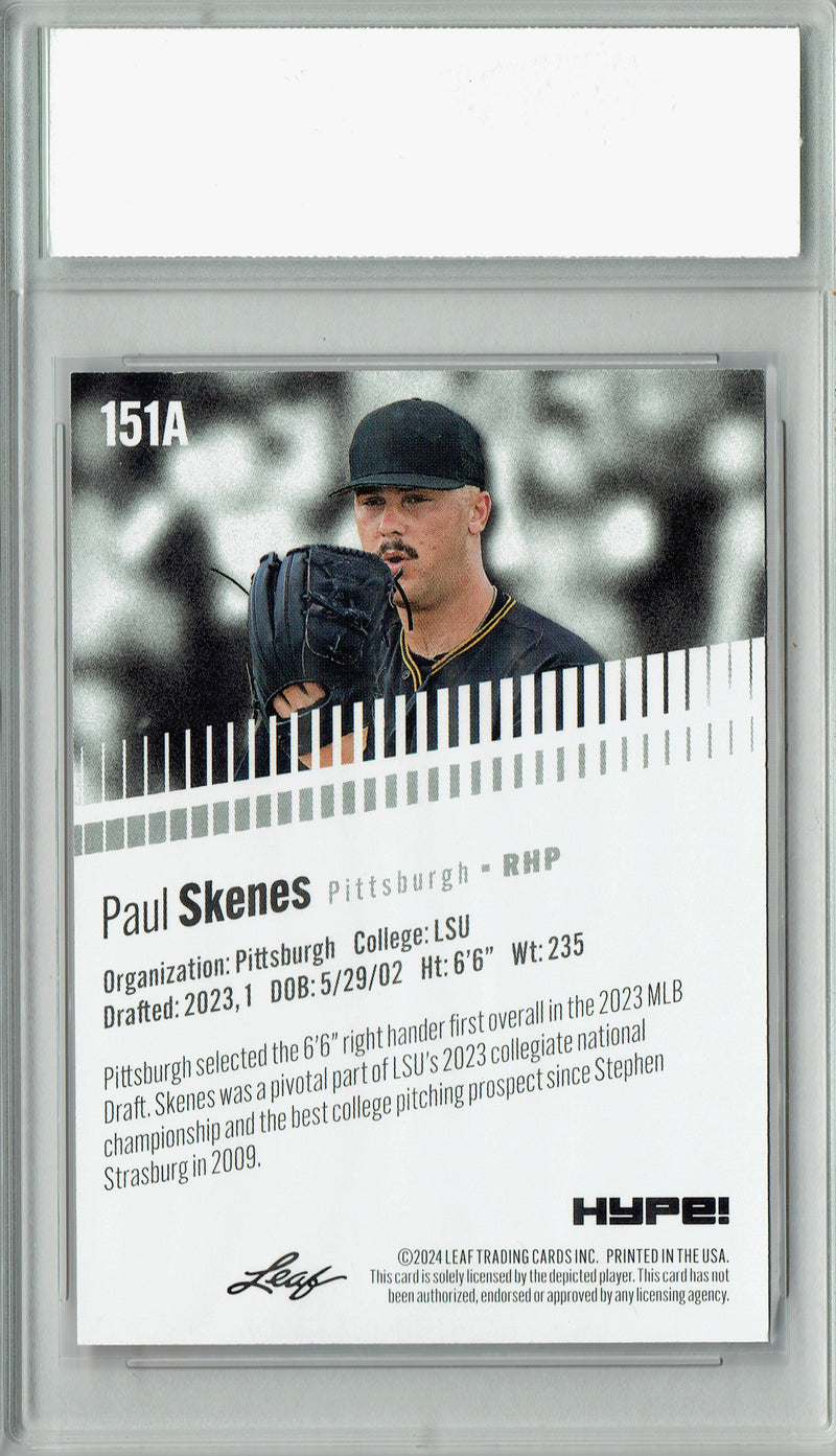 Paul Skenes 2024 Leaf HYPE! #151A Purple SP 10 Made Rookie Card PGI 10