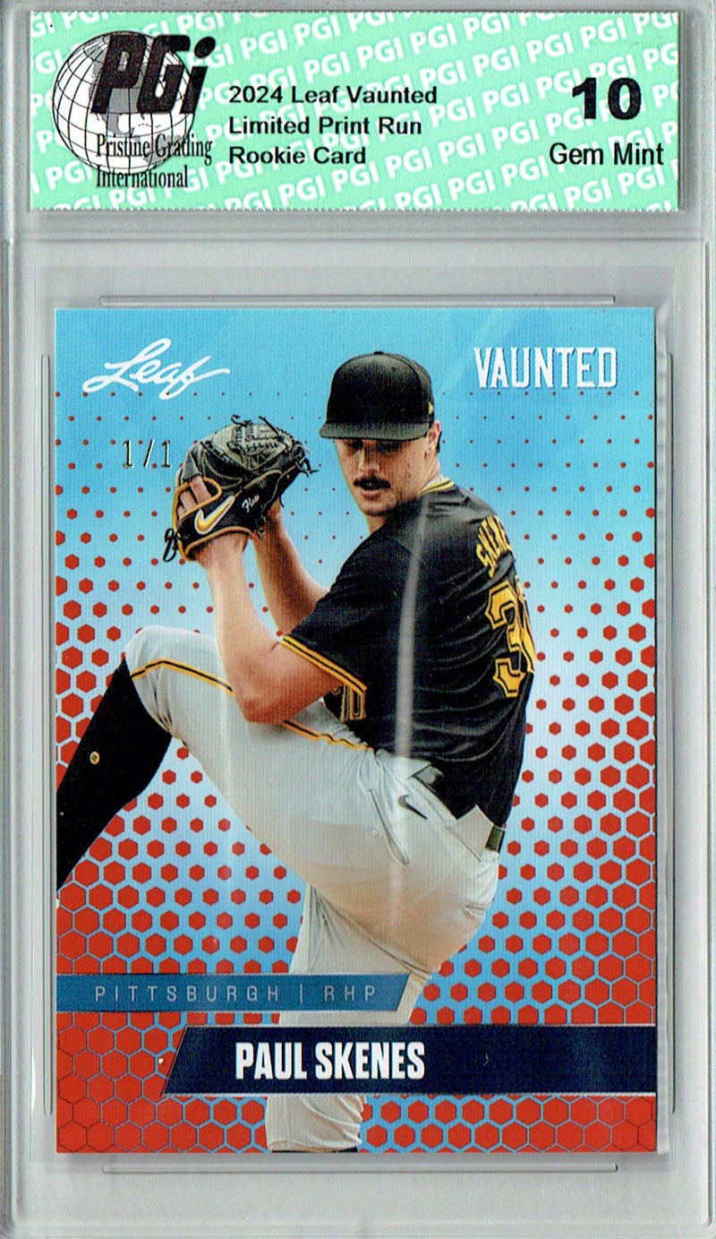 Paul Skenes Rookie Card 2024 Leaf Vaunted #V-12 1/1 Orange Blank Back, PGI 10, Pittsburgh Pirates Baseball