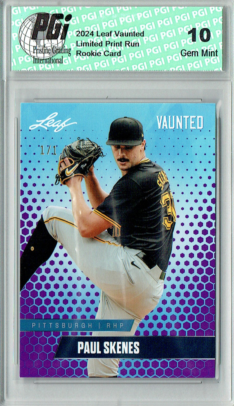 Paul Skenes Rookie Card 2024 Leaf Vaunted #V-12 1/1 Purple Blank Back, PGI 10, Pittsburgh Pirates Baseball