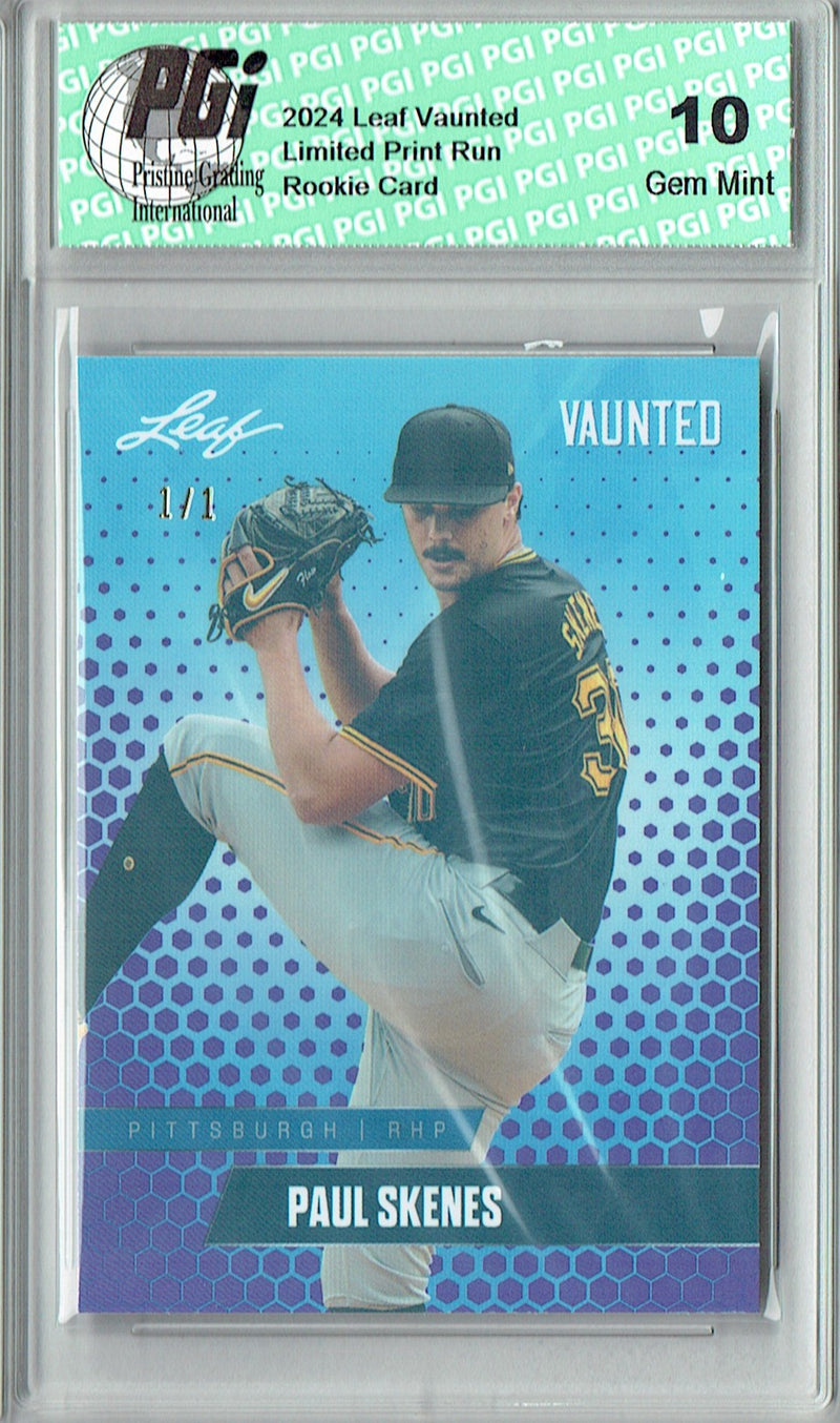 Paul Skenes Rookie Card 2024 Leaf Vaunted #V-12 1/1 Purple Shimmer, PGI 10, Pittsburgh Pirates Baseball