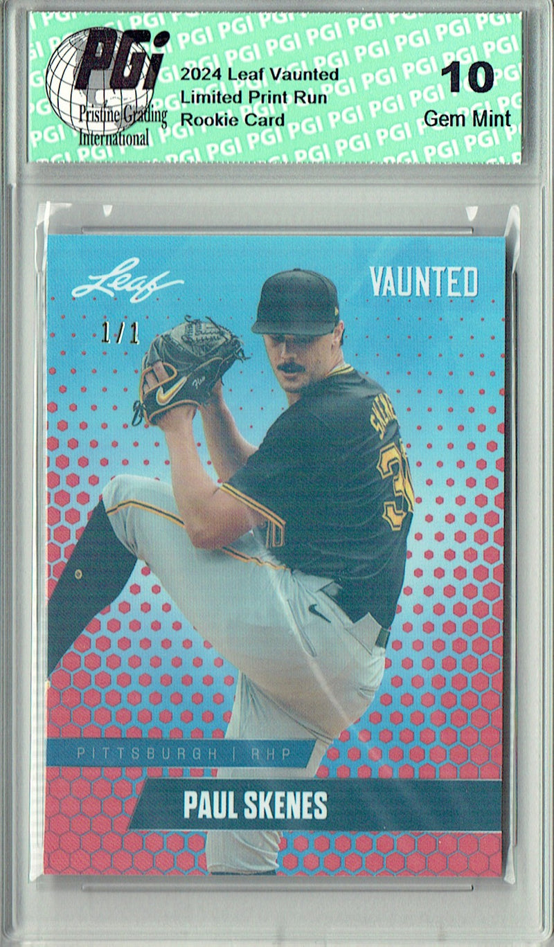 Paul Skenes Rookie Card 2024 Leaf Vaunted #V-12 1/1 Red Shimmer, PGI 10, Pittsburgh Pirates Baseball
