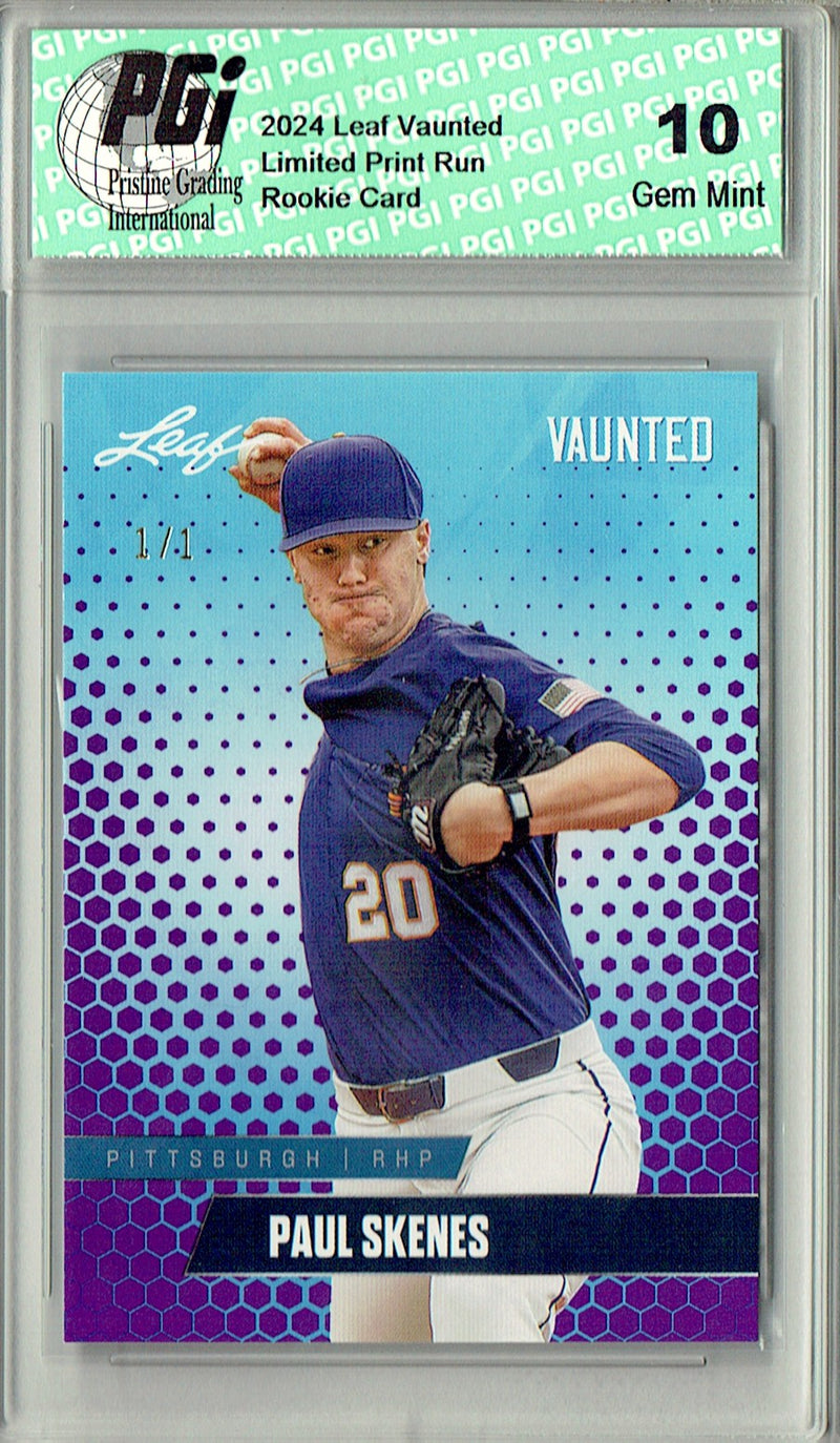 Paul Skenes Rookie Card 2024 Leaf Vaunted #V-13 1/1 Purple Blank Back, PGI 10, Pittsburgh Pirates Baseball