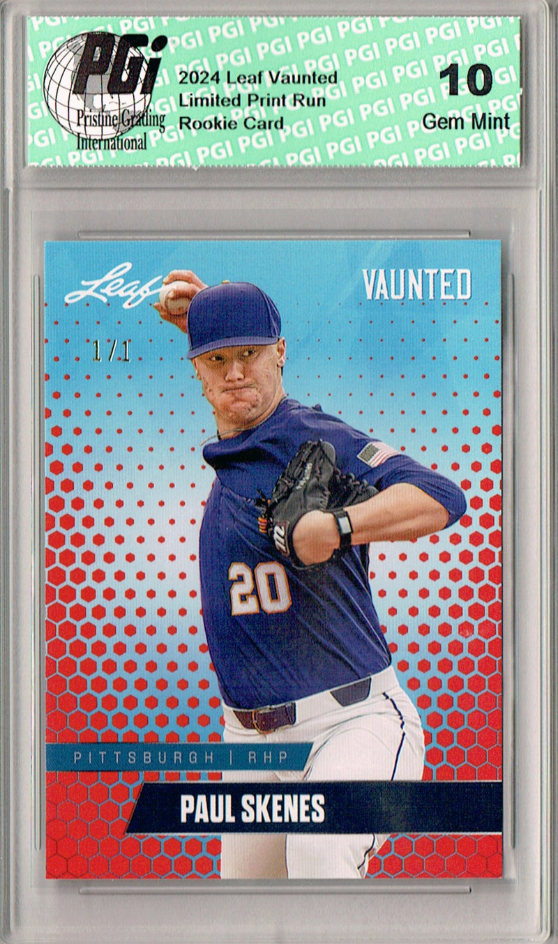 Paul Skenes Rookie Card 2024 Leaf Vaunted #V-13 1/1 Red Blank Back, PGI 10, Pittsburgh Pirates Baseball