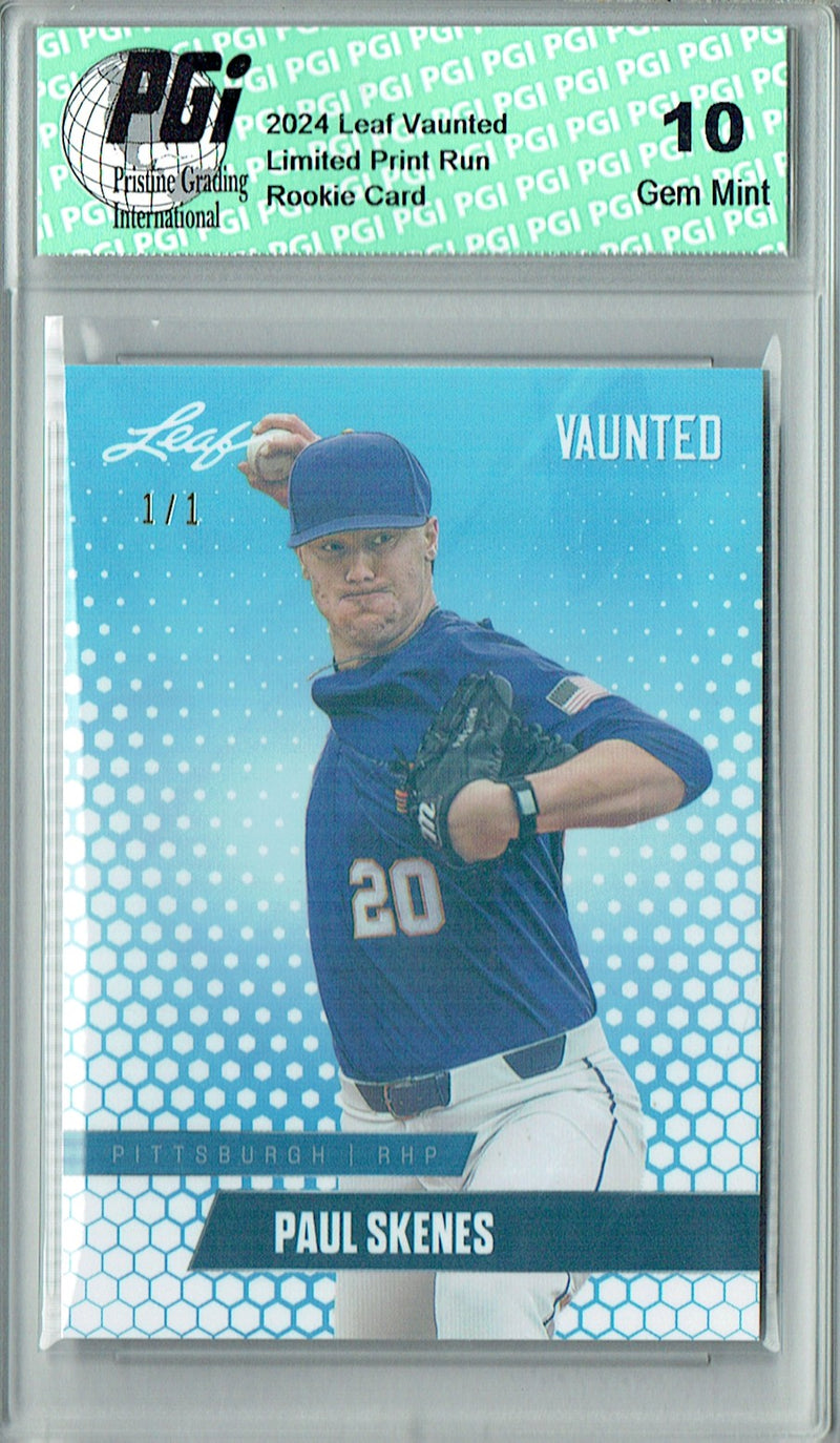 Paul Skenes Rookie Card 2024 Leaf Vaunted #V-13 1/1 White Shimmer, PGI 10, Pittsburgh Pirates Baseball