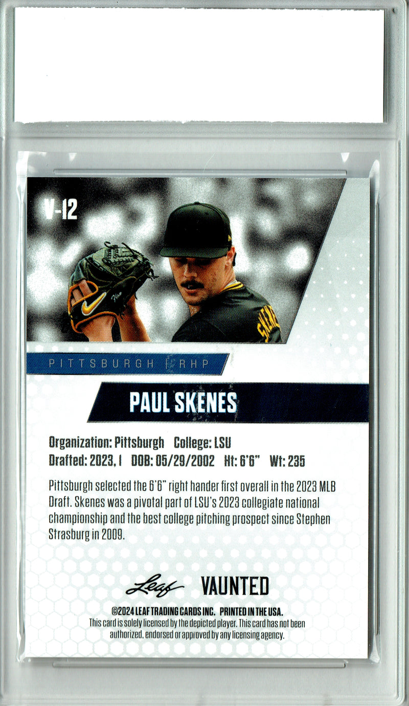 Paul Skenes Rookie Card 2024 Leaf Vaunted #V-12 1/1 Purple Shimmer, PGI 10, Pittsburgh Pirates Baseball