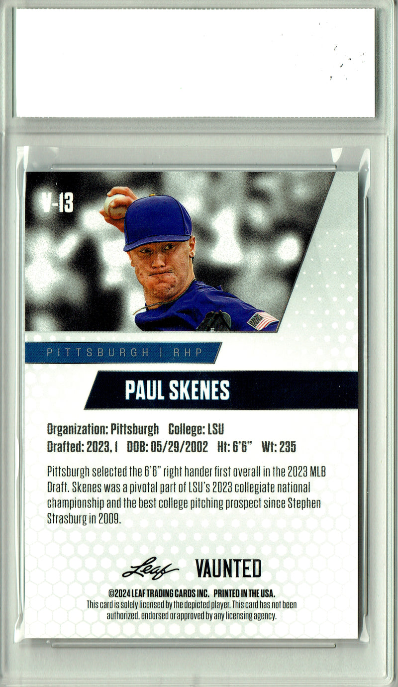 Paul Skenes Rookie Card 2024 Leaf Vaunted #V-13 1/1 White Shimmer, PGI 10, Pittsburgh Pirates Baseball