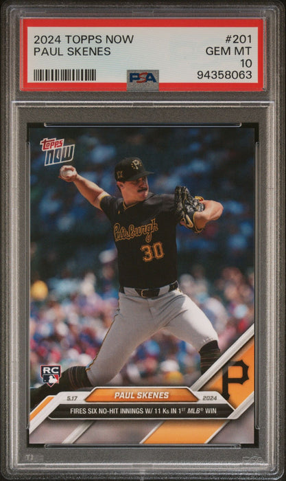 PSA 10 Paul Skenes 2024 Topps Now #201 1st MLB Win! Rookie Card