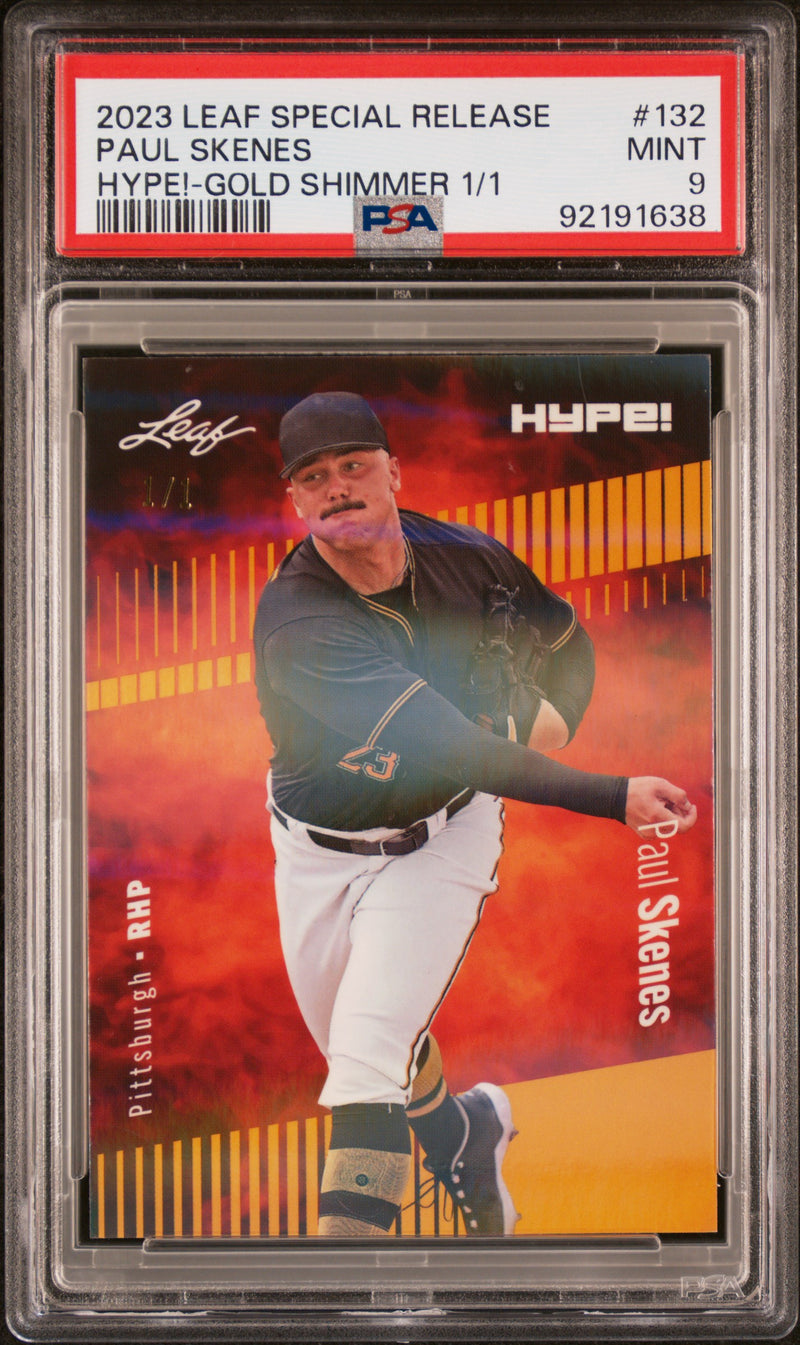 PSA 9 Paul Skenes 2023 Leaf HYPE #132 Gold Shimmer 1/1 Rookie Card Pittsburgh Pirates