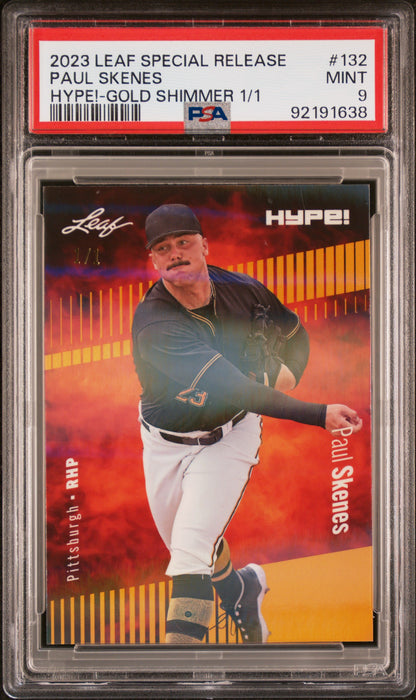 PSA 9 Paul Skenes 2023 Leaf Hype! #132 Gold Shimmer 1/1 Rookie Card