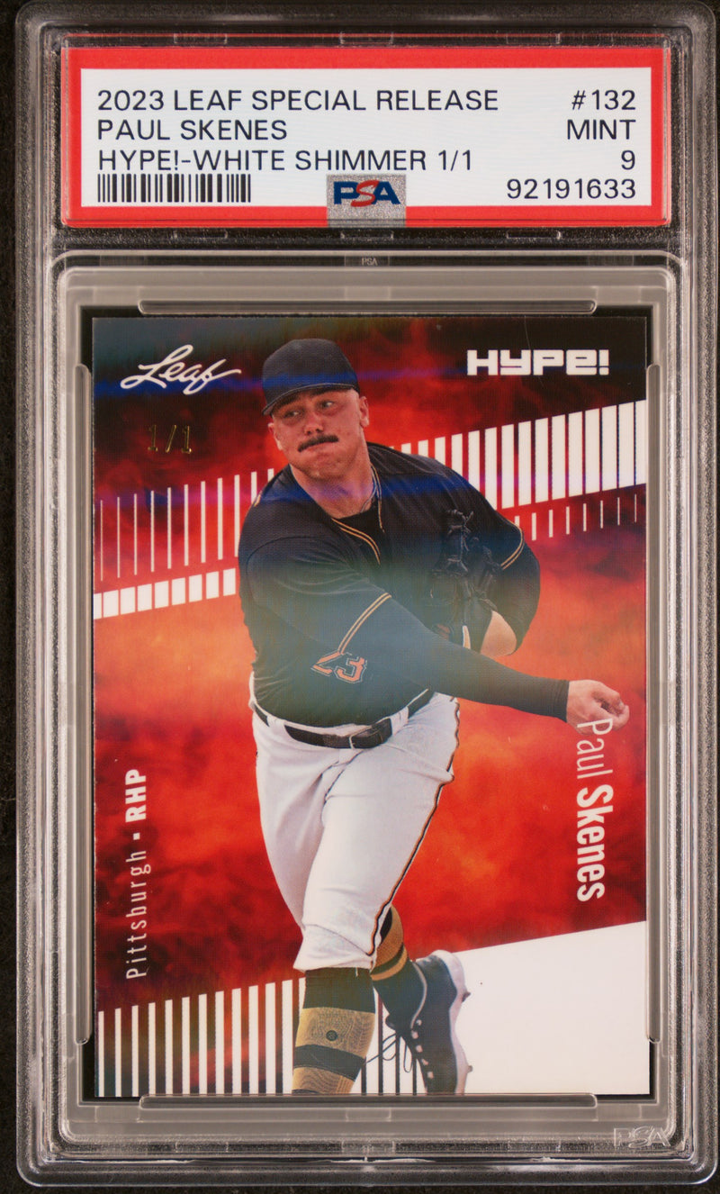 PSA 9 Paul Skenes 2023 Leaf HYPE #132 White Shimmer 1/1 Rookie Card Pittsburgh Pirates