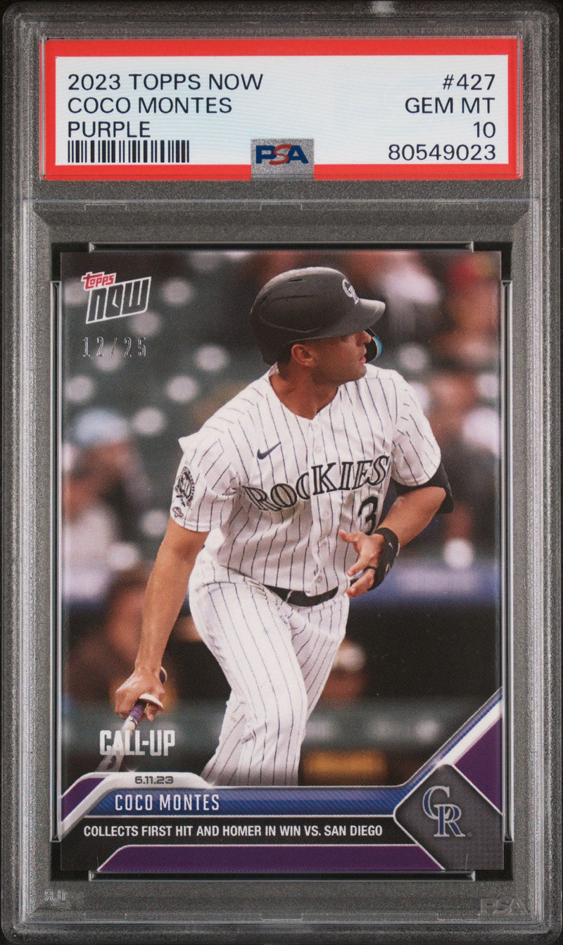 PSA 10 Coco Montes 2023 Topps Now #427 Purple SP #12/25 Rookie Card