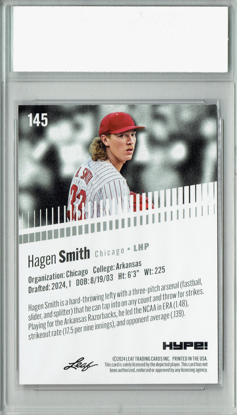 Hagen Smith 2024 Leaf HYPE! #145 Red Shimmer 1/1 Rookie Card PGI 10