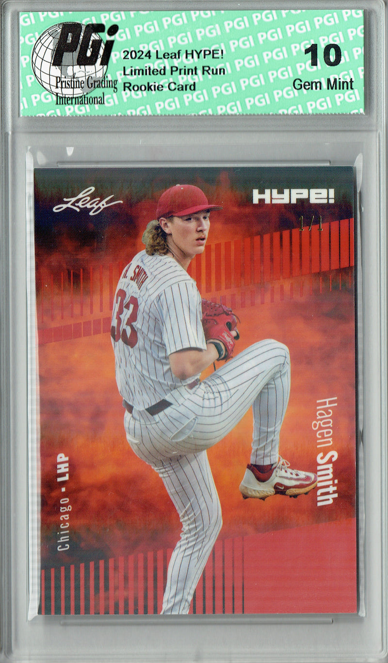 Hagen Smith 2024 Leaf HYPE! #145 Orange Shimmer 1/1 Rookie Card PGI 10