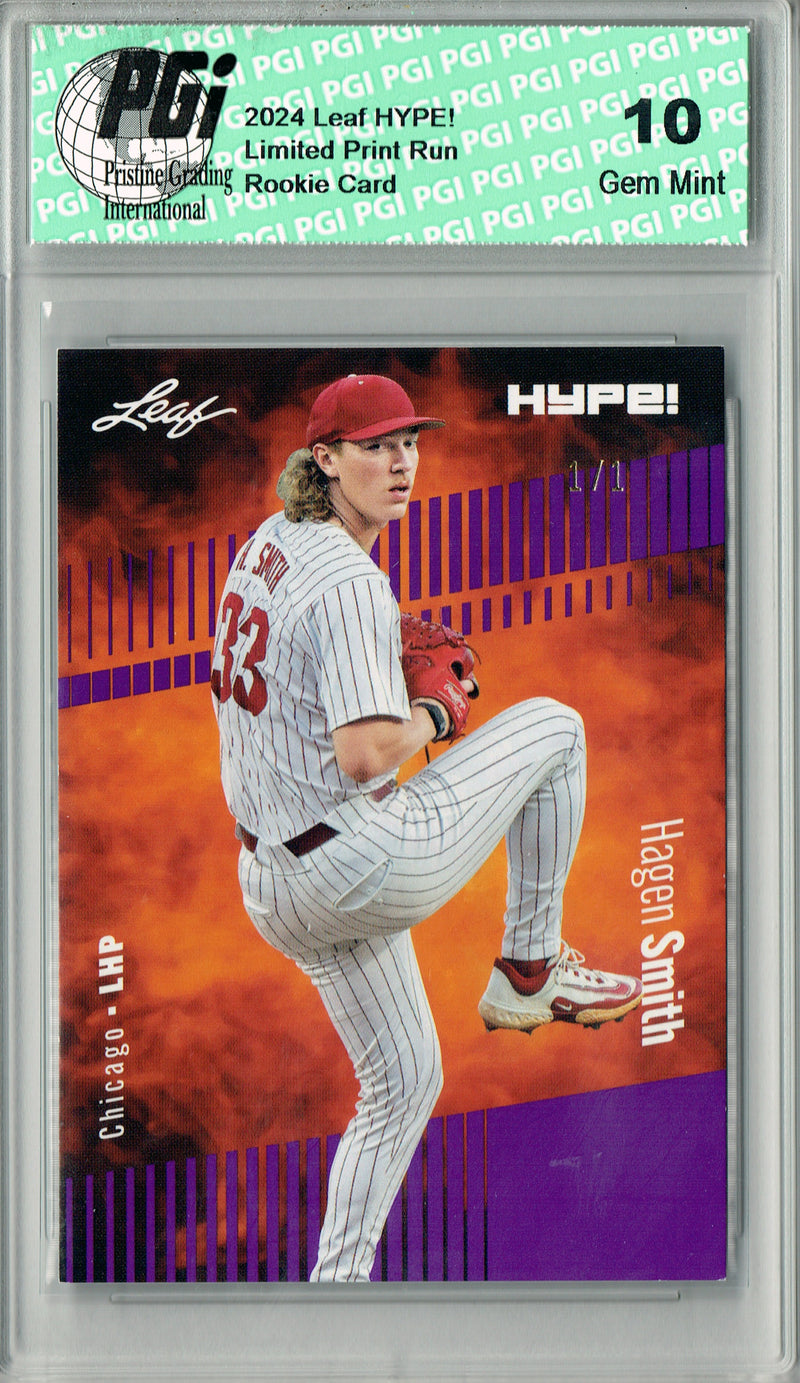 Hagen Smith 2024 Leaf HYPE! #145 Purple Blank Back 1/1 Rookie Card PGI 10