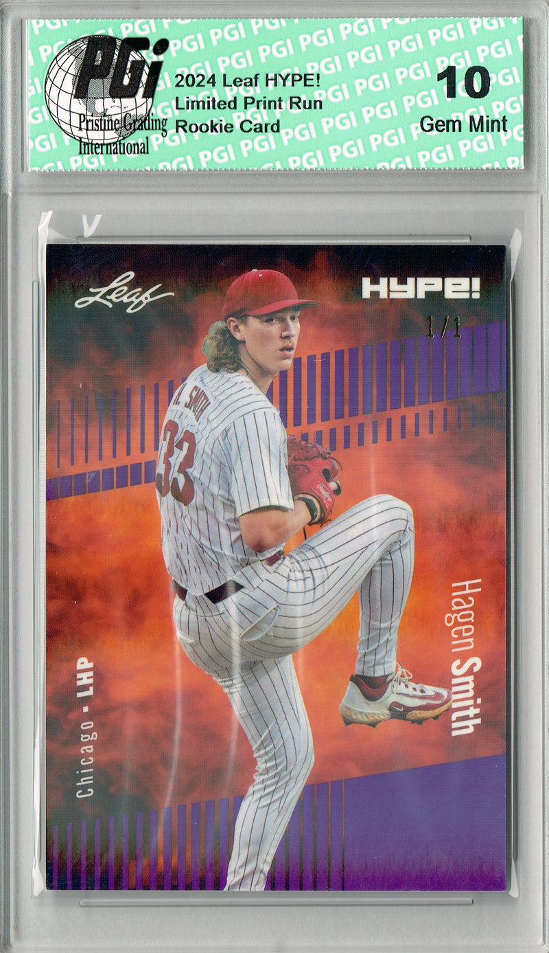 Hagen Smith 2024 Leaf HYPE! #145 Purple Shimmer 1/1 Rookie Card PGI 10