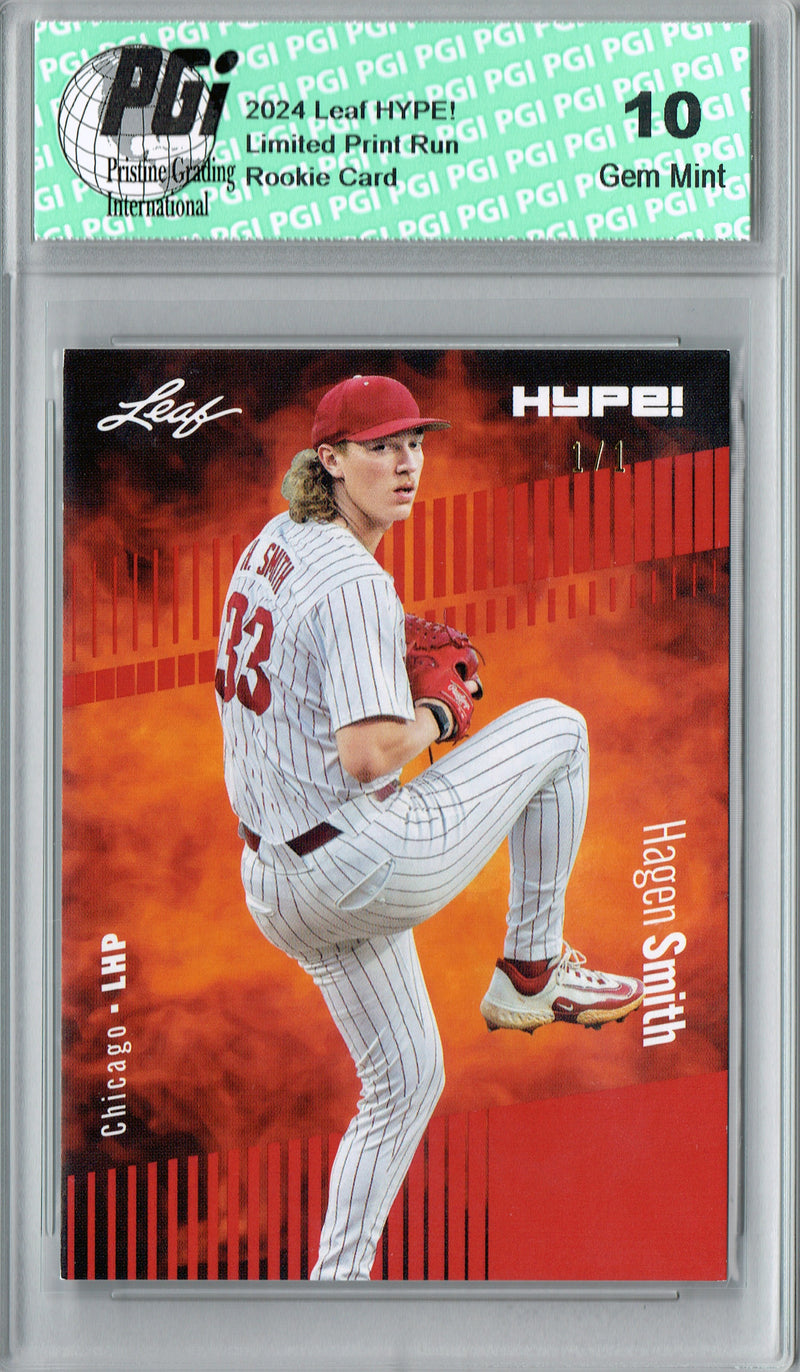 Hagen Smith 2024 Leaf HYPE! #145 Red Blank Back 1/1 Rookie Card PGI 10