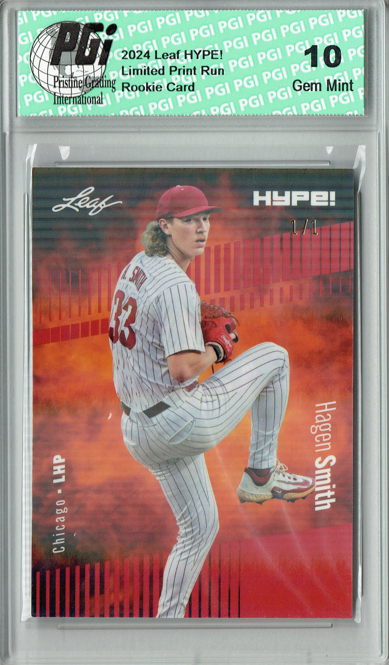 Hagen Smith 2024 Leaf HYPE! #145 Red Shimmer 1/1 Rookie Card PGI 10