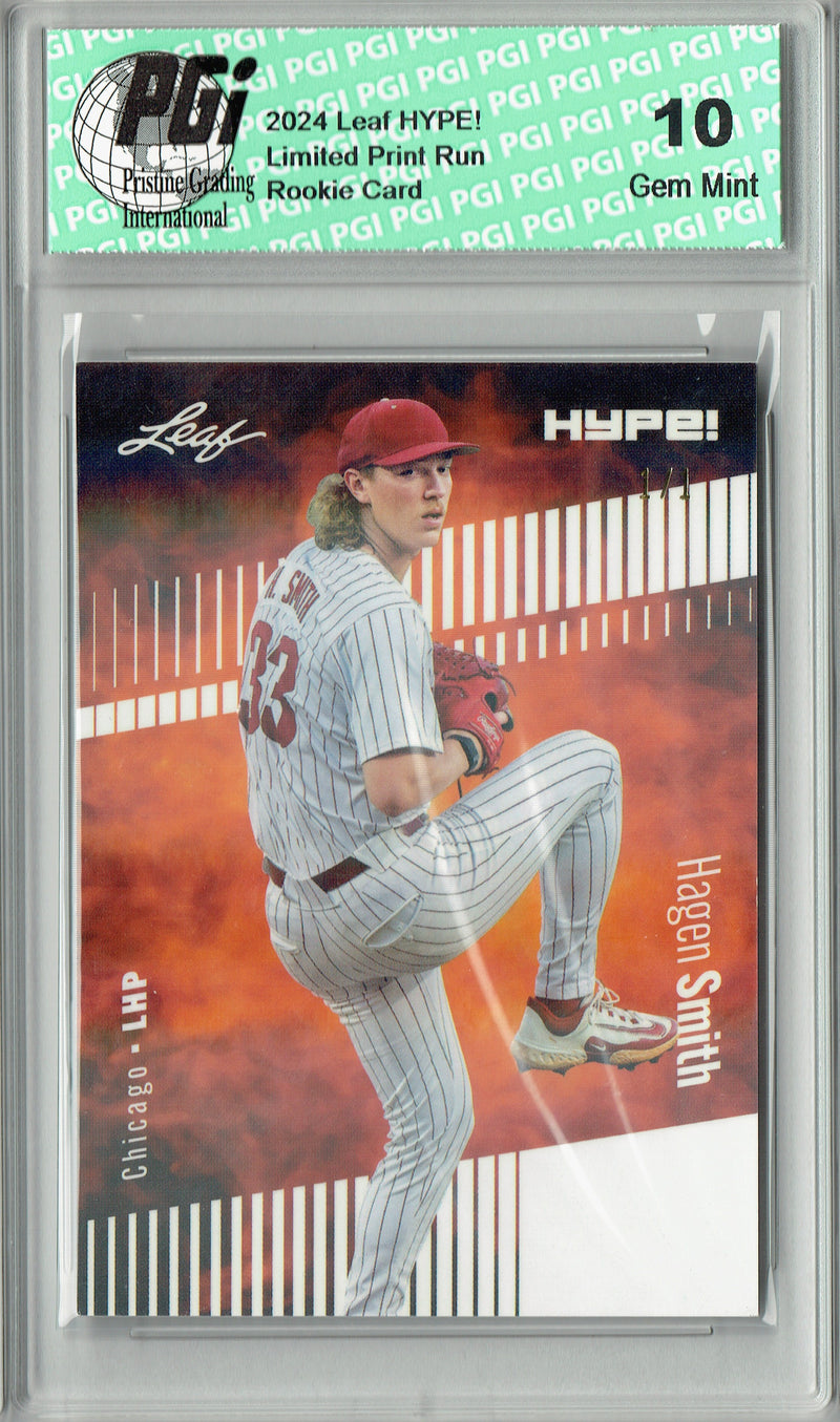 Hagen Smith 2024 Leaf HYPE! #145 White Shimmer 1/1 Rookie Card PGI 10