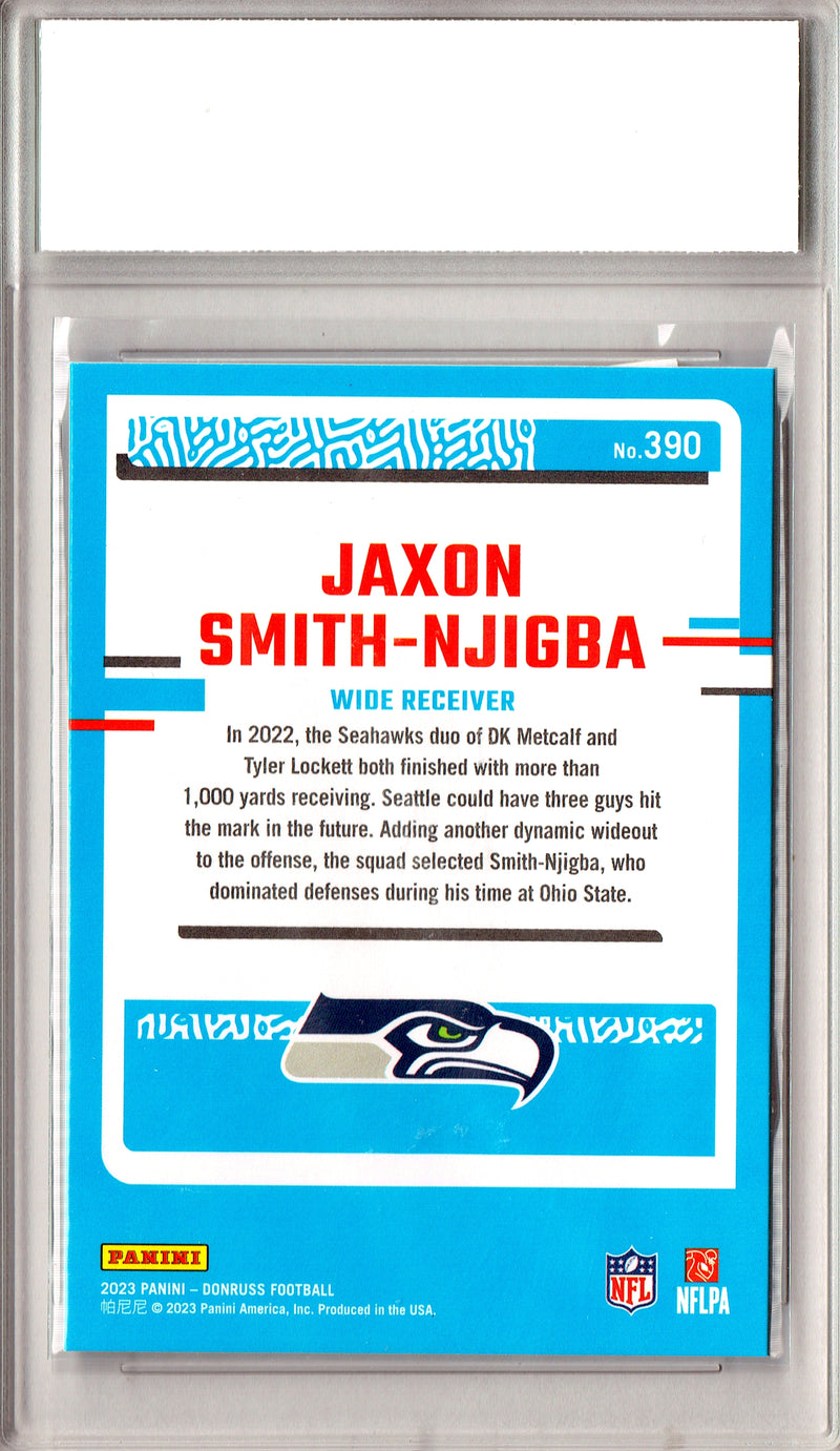 Jaxon Smith-Njigba Rookie Card 2023 Donruss Football #390 PRISTINE, PGI 10, Seattle Seahawks Football