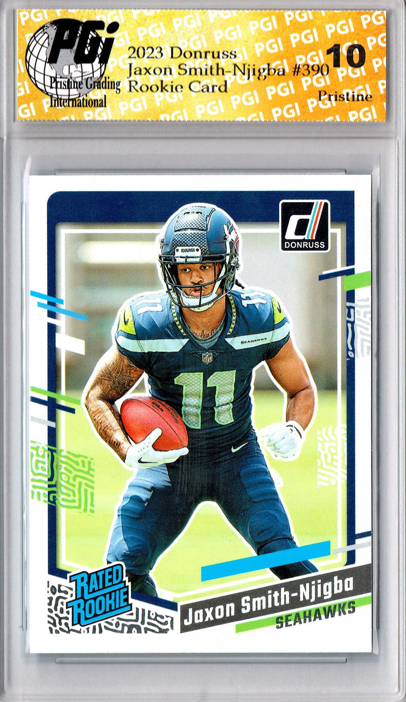 Jaxon Smith-Njigba Rookie Card 2023 Donruss Football #390 PRISTINE, PGI 10, Seattle Seahawks Football