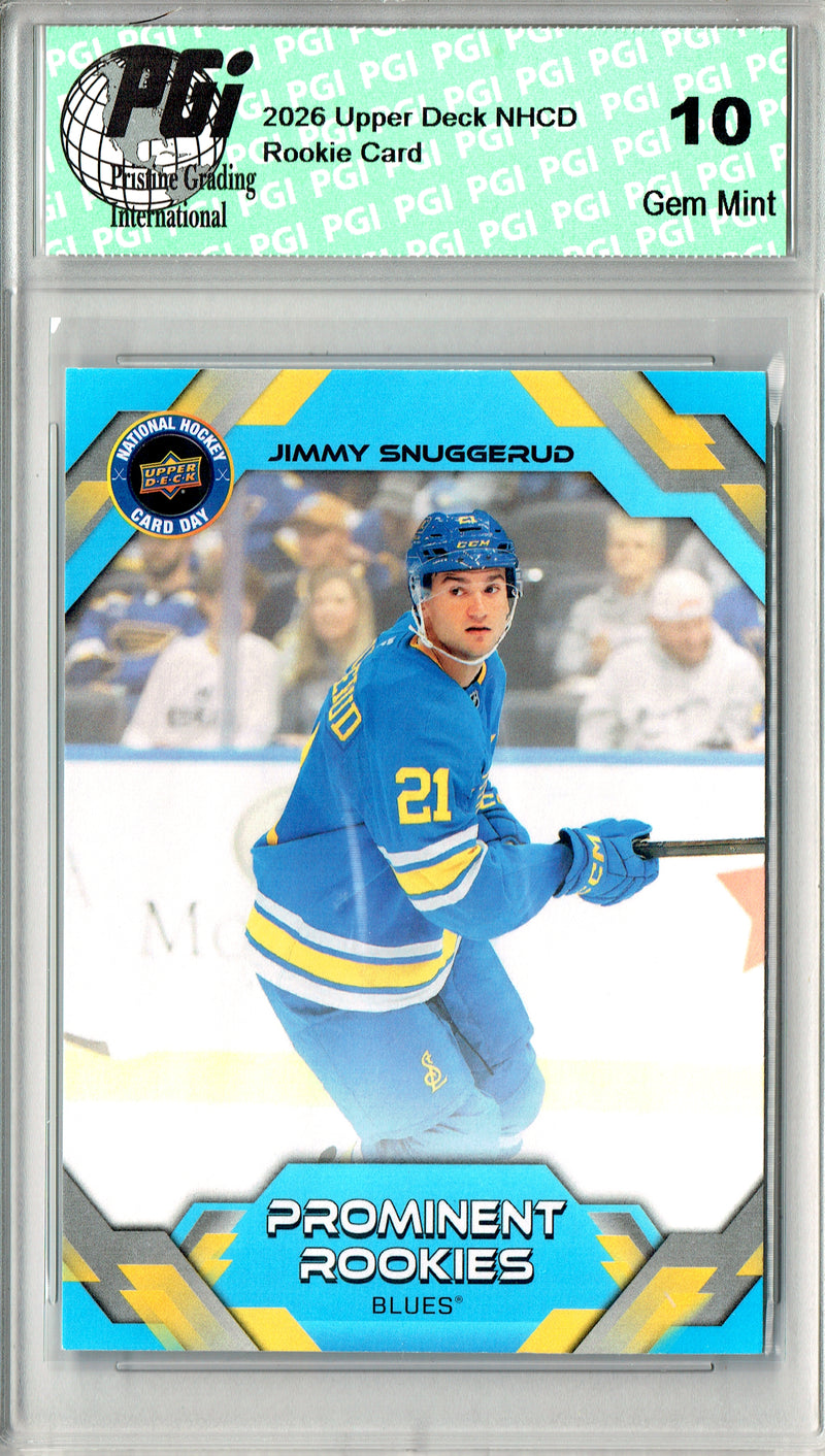 Jimmy Snuggerud Rookie Card 2026 Upper Deck #NHCD-7 National Hockey Card Day, PGI 10, St. Louis Blues Hockey