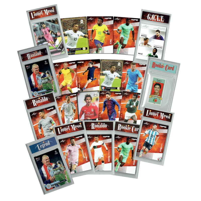 Soccer Crazy Pack 2 Slabbed Rookie or Star Cards + 10 Mint Bonus Cards - Pele, Cristiano Ronaldo, Messi, Haaland, Mbappe, Endrick, Lamine Yamal, & More