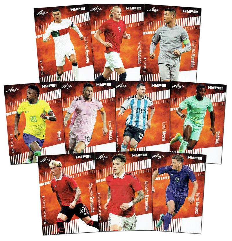 Soccer Superpack II - Best Selling Trading Cards - Erling Haaland, 2) Lionel Messi, Vini Jr., 2) Cristiano Ronaldo & More - 10 cards plus bonuses - All Certified Mint+