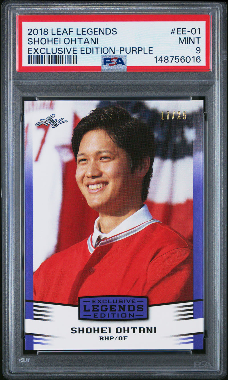 PSA 9 Shohei Ohtani 2018 Leaf #EE-01 Purple SP #17/25 Rookie Card Los Angeles Dodgers