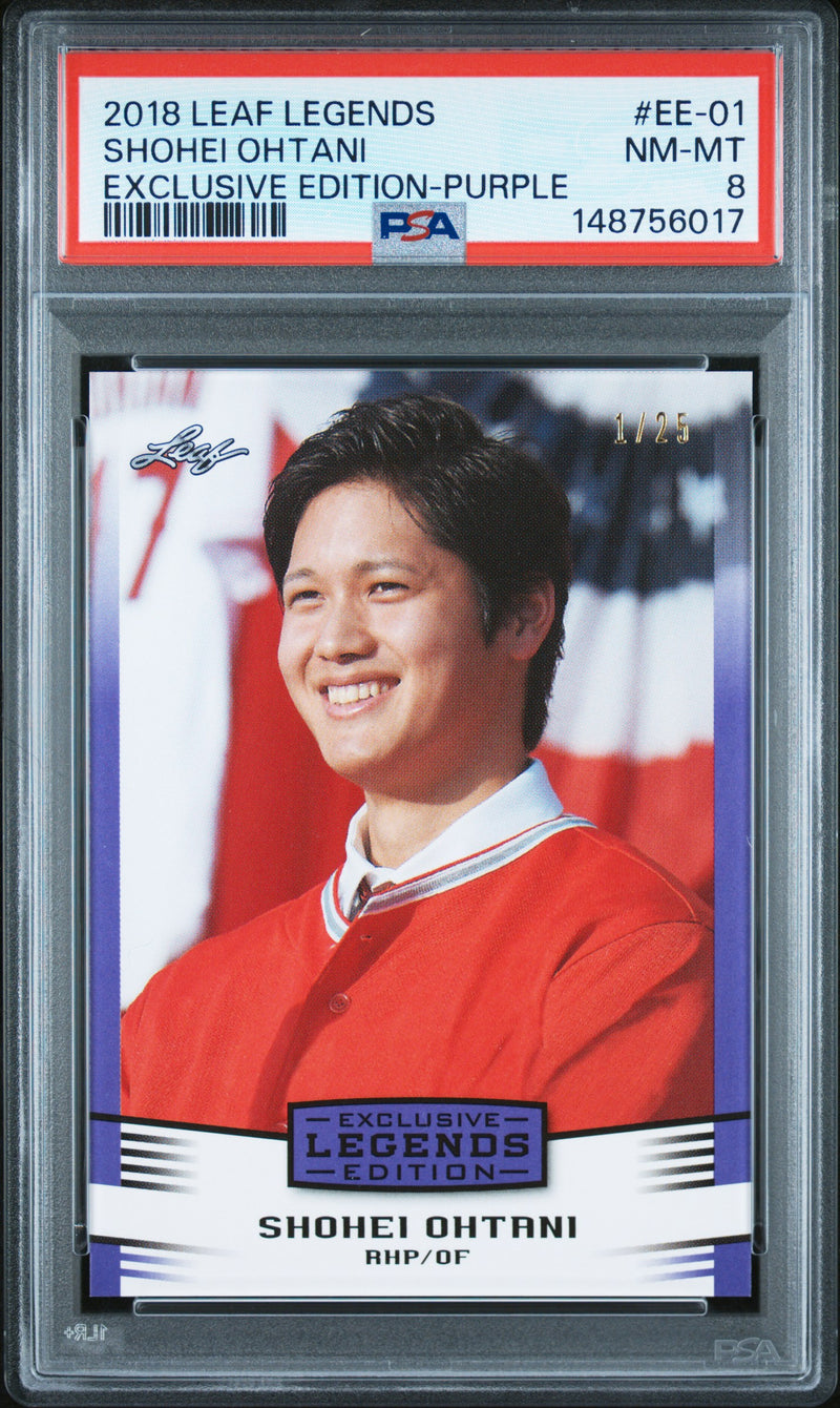 PSA 8 Shohei Ohtani 2018 Leaf #EE-01 Purple SP #1/25 Rookie Card Los Angeles Dodgers