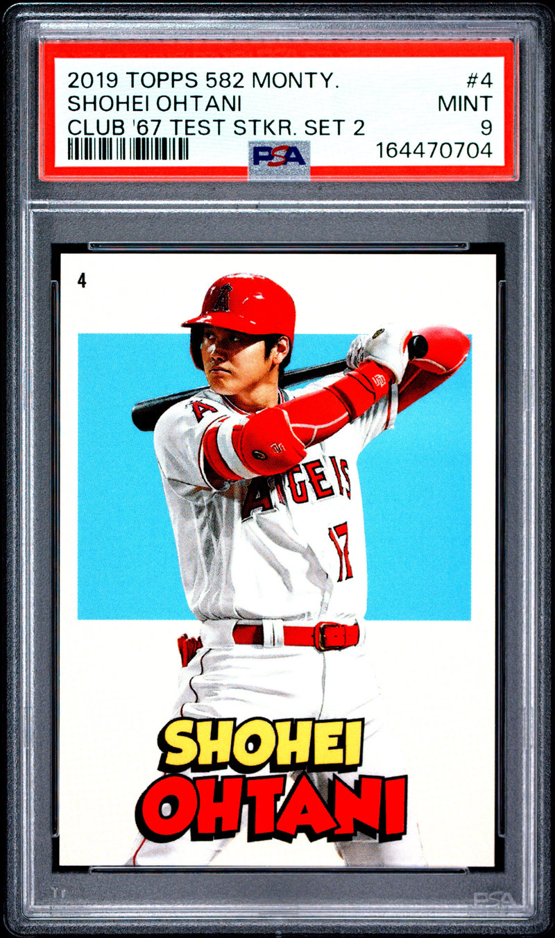 Shohei Ohtani Trading Card 2018 Topps 582 Montgomery #4 Club '67 Test, PSA 9, Los Angeles Angels Baseball